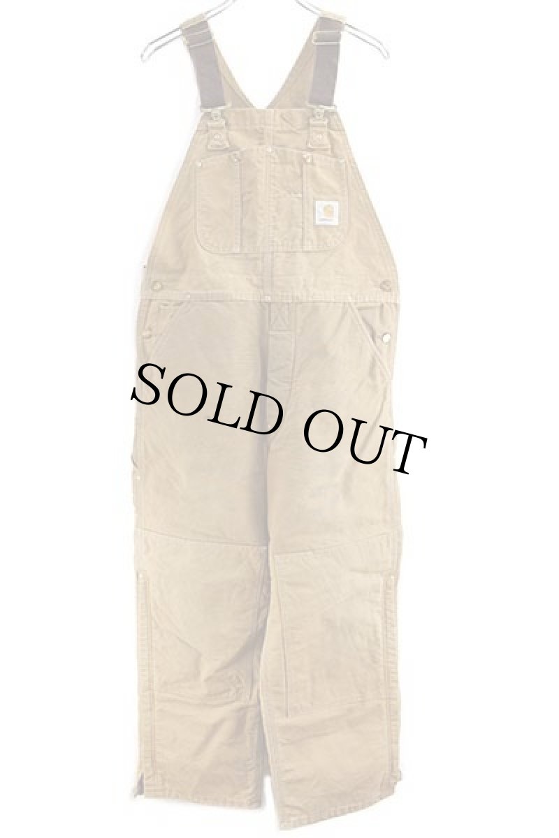 画像2: 90s carharttカーハート キルティングライナー ダック地 ダブルニー オーバーオール 茶 w37 (2)