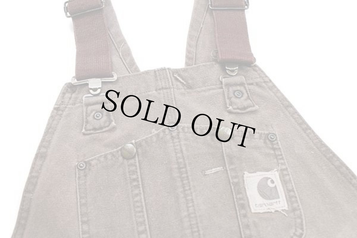 画像4: 00s USA製 carharttカーハート キルティングライナー ダック地 ダブルニー オーバーオール 焦げ茶 w34 L30 (4)