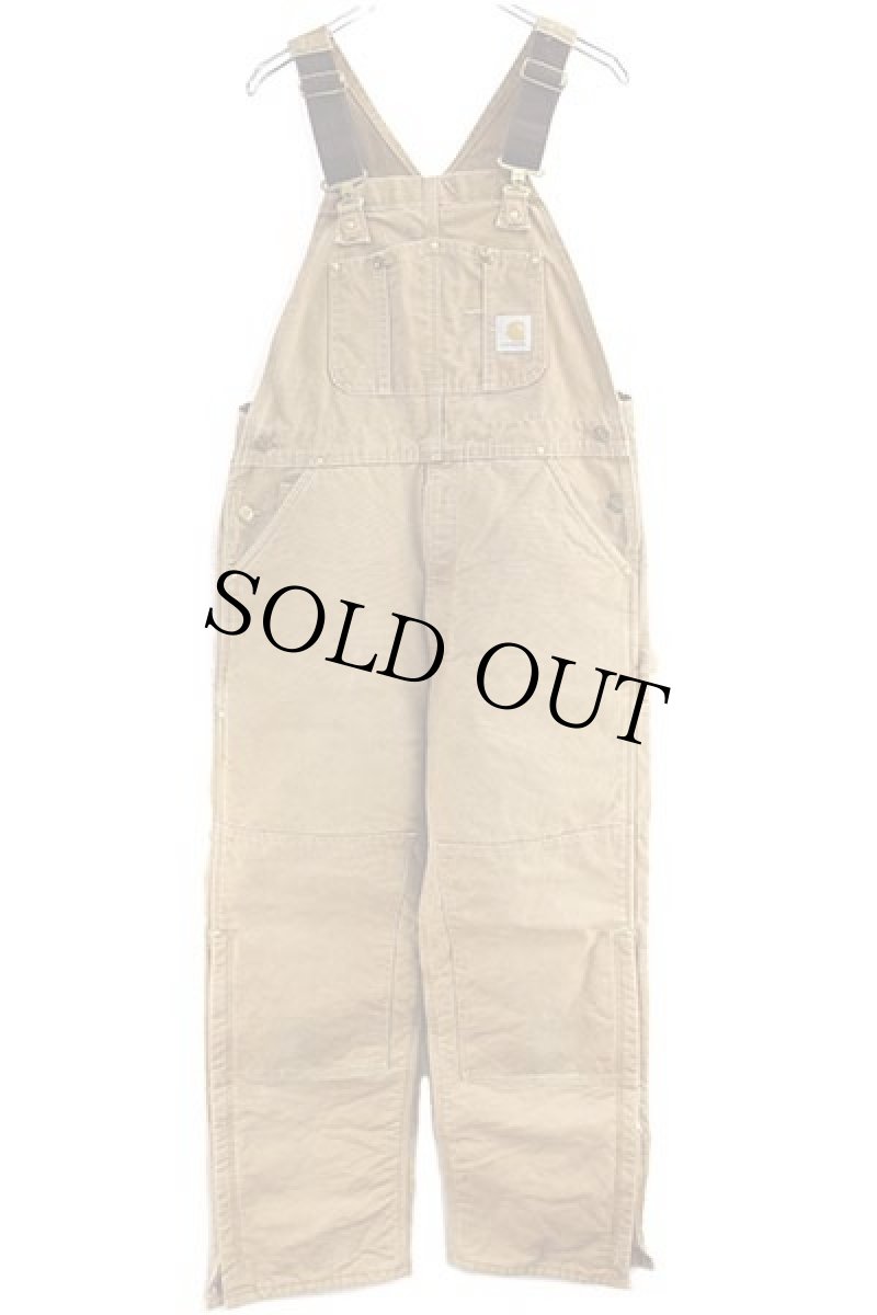 画像2: USA製 carharttカーハート キルティングライナー ダック地 ダブルニー オーバーオール 茶 w36 L32 (2)