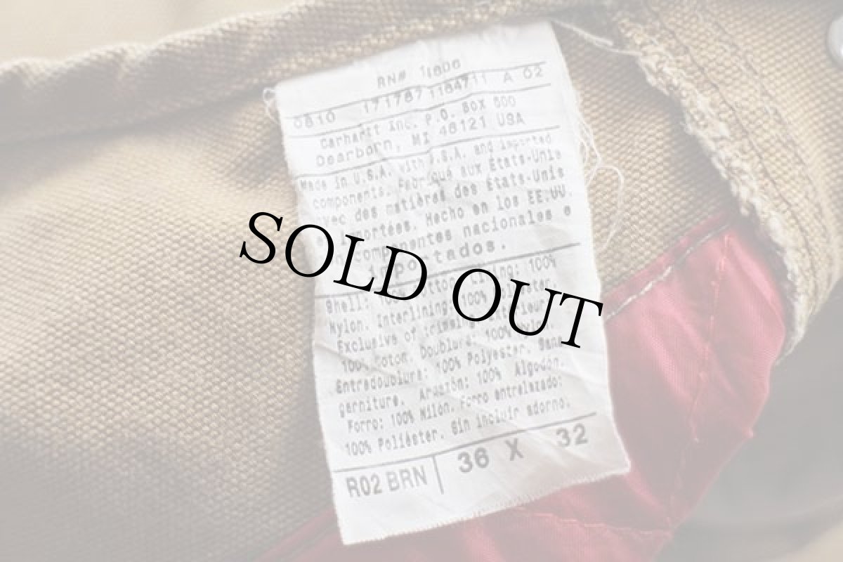 画像6: USA製 carharttカーハート キルティングライナー ダック地 ダブルニー オーバーオール 茶 w36 L32 (6)