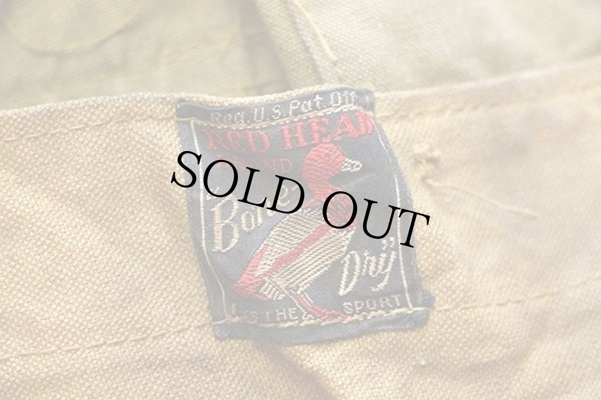 画像4: 40s Bone-Dry RED HEADレッドヘッド チンスト&フード付き ダック地 ハンティングジャケット オリーブドラブ (4)