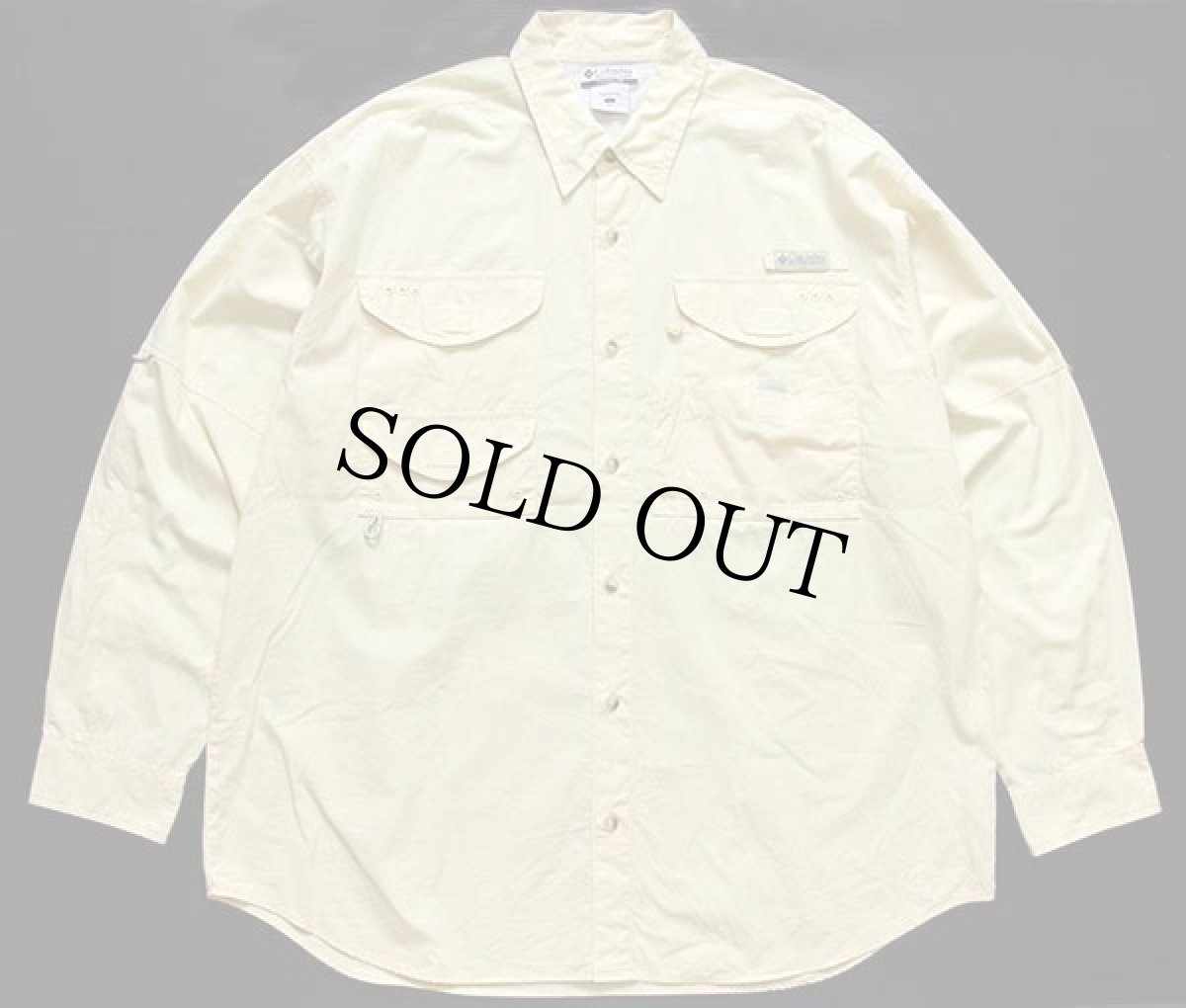 画像1: 00s Columbiaコロンビア PFG コットン フィッシングシャツ 薄黄 L (1)