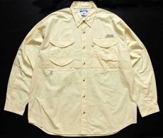 画像1: 00s Columbiaコロンビア PFG コットン フィッシングシャツ 薄黄 L (1)