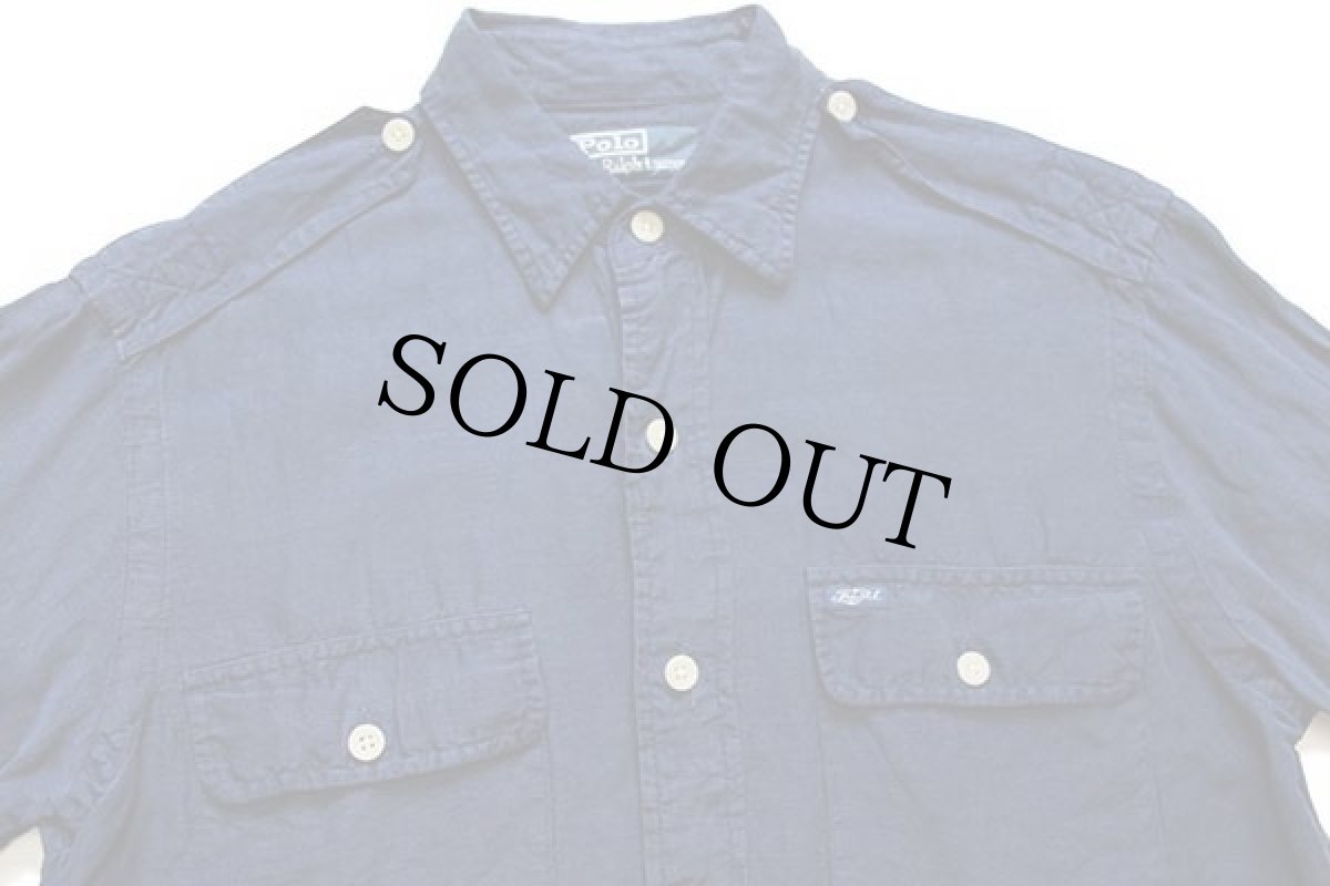 画像3: ポロ ラルフローレン 無地 リネン×シルク シャツ 紺 S (3)