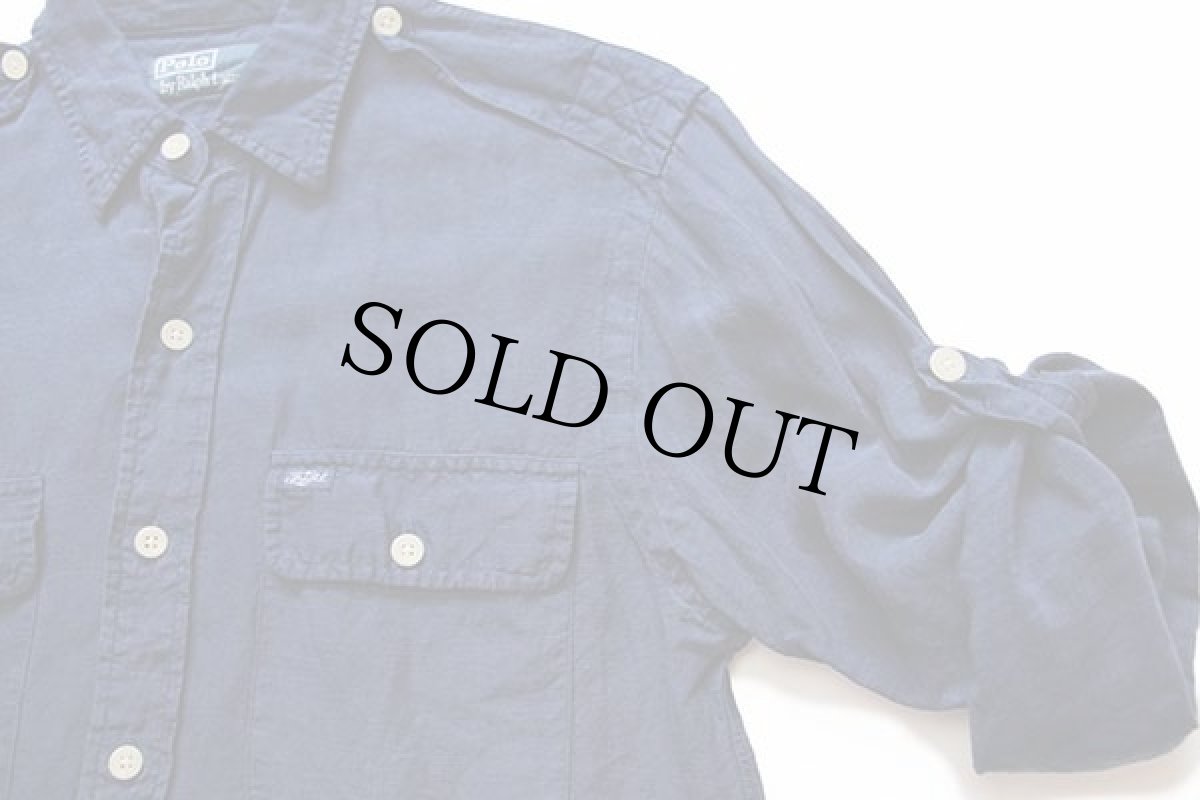 画像5: ポロ ラルフローレン 無地 リネン×シルク シャツ 紺 S (5)