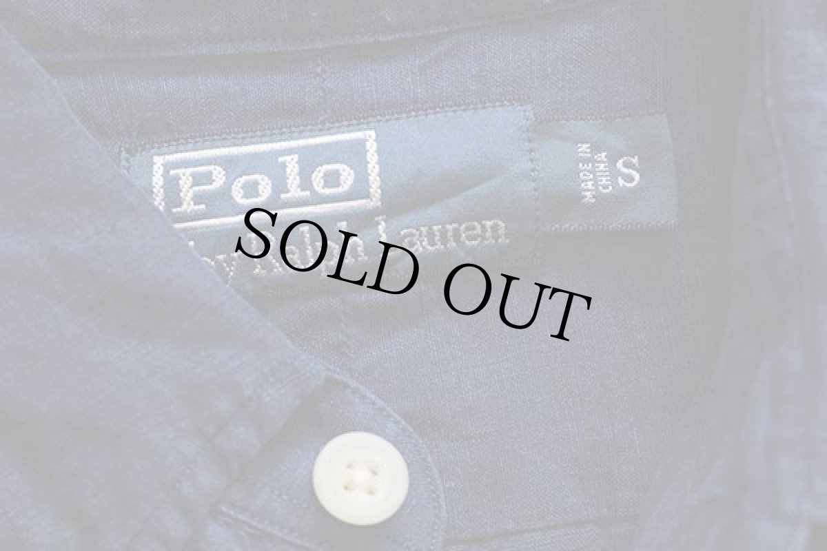 画像4: ポロ ラルフローレン 無地 リネン×シルク シャツ 紺 S (4)