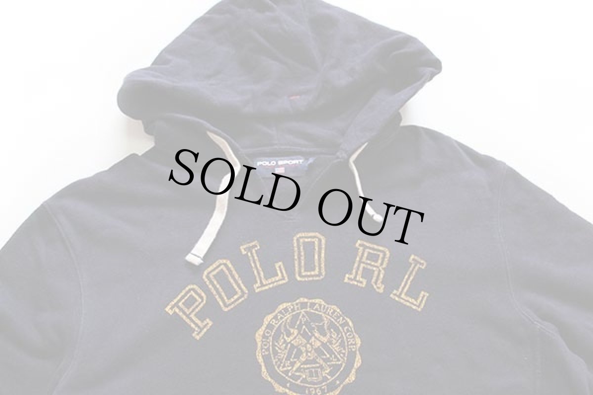 画像3: 90s POLO SPORTポロ スポーツ ラルフローレン ロゴ ひび割れプリント コットン スウェットパーカー 濃紺 L (3)