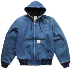 画像1: 00s メキシコ製 carharttカーハート ダック地 アクティブジャケット パーカー ネイビー S (1)