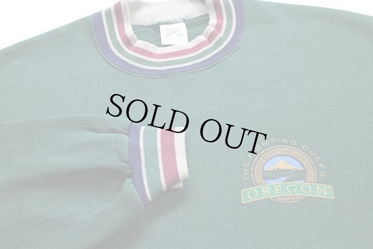 画像3: 90s USA製 THE FIGHTING DUCKS OREGON リブライン スウェット 緑 XL (3)