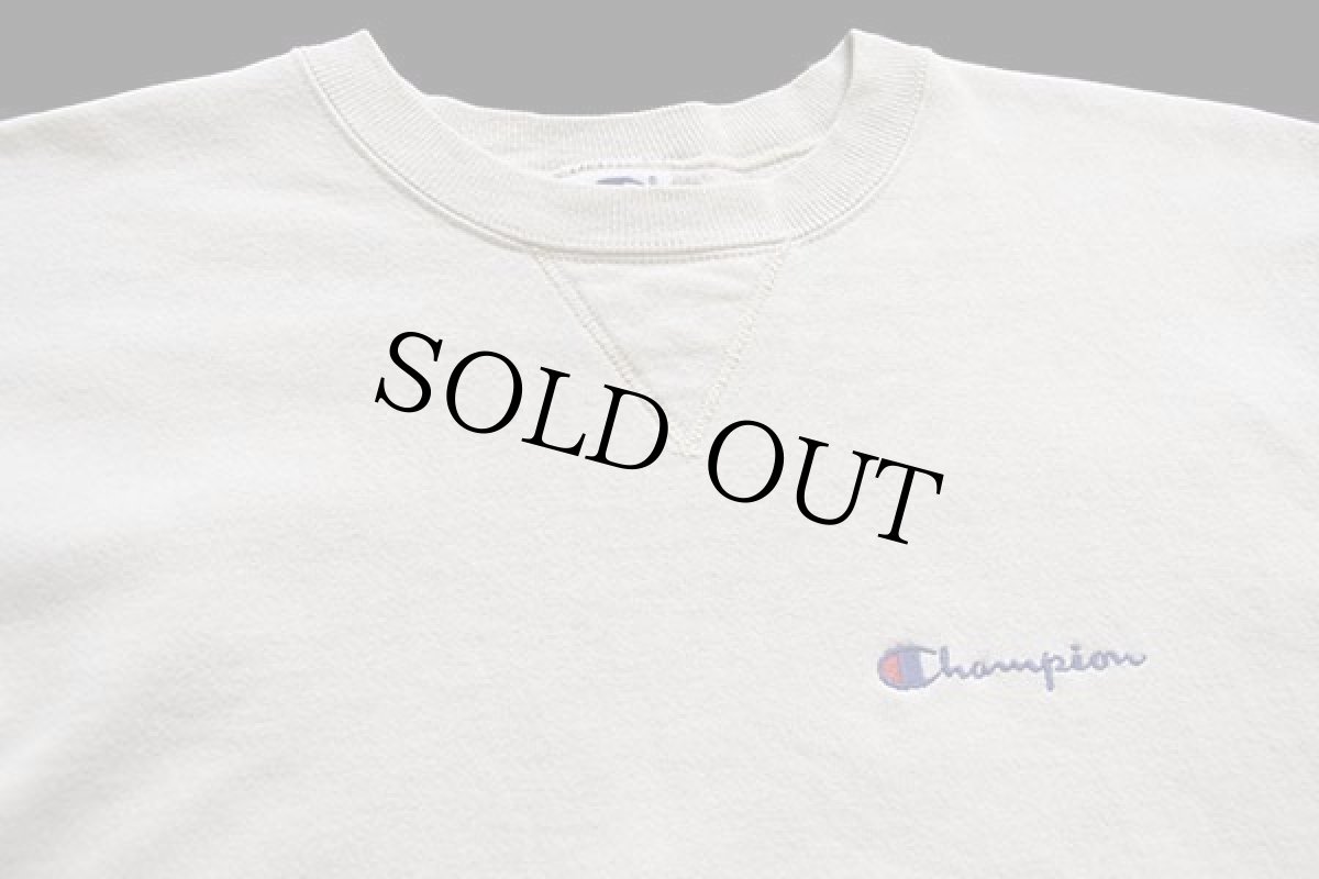 画像3: 90s メキシコ製 Championチャンピオン ワンポイント スクリプト ロゴ刺繍 前V スウェット アイボリー M (3)