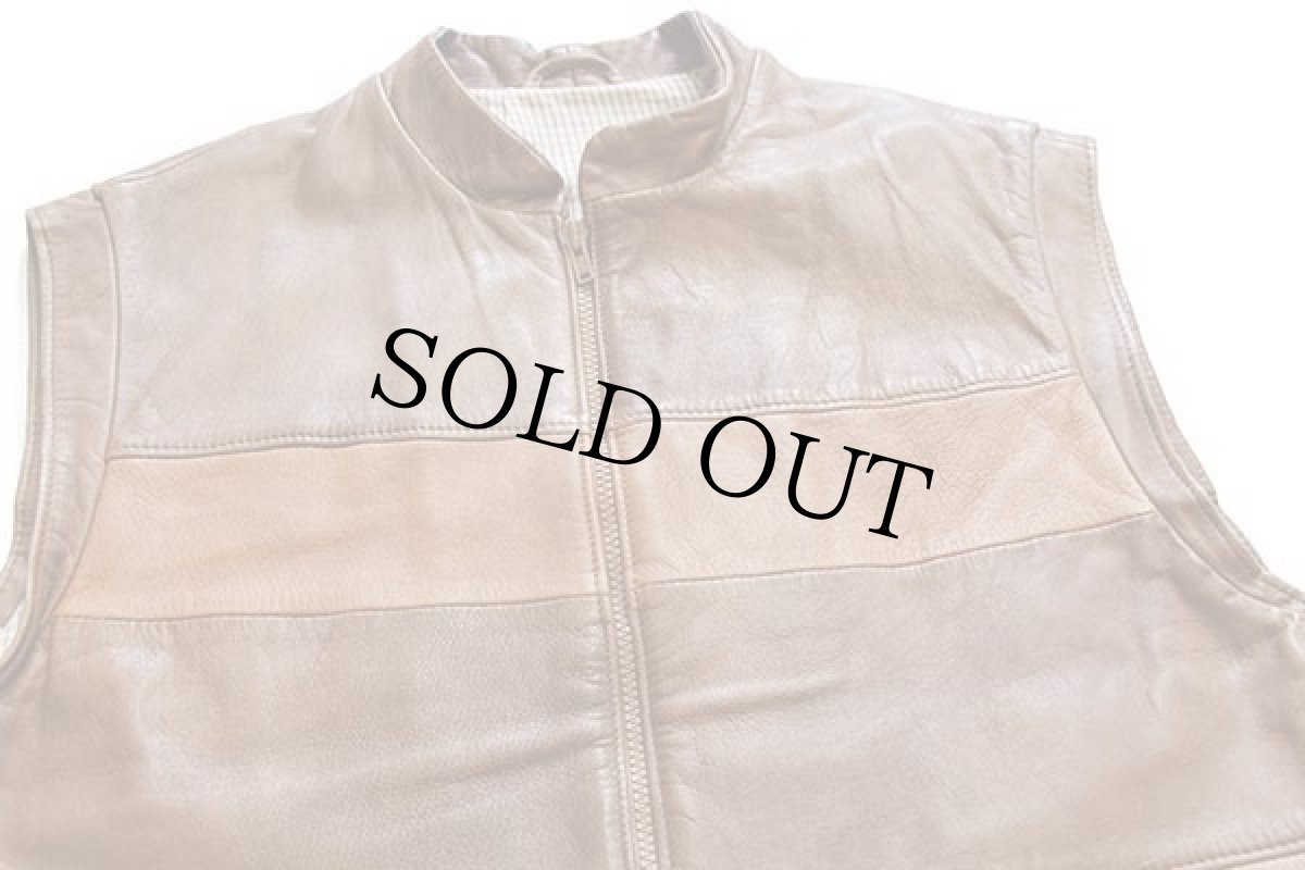 画像3: フィンランド製 Brandt&Co ツートン 切り替え スタンドカラー エルク レザーベスト 茶×薄茶 44 (3)