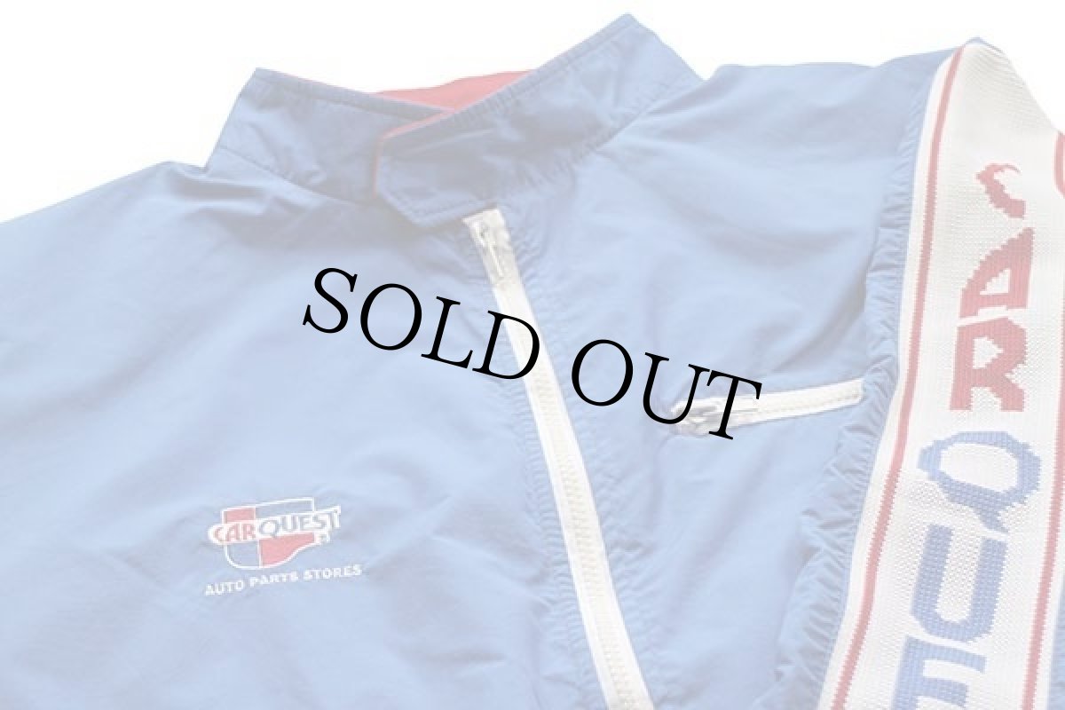 画像3: 80s USA製 K-BRAND CARQUEST ロゴ刺繍 スタンドカラー ナイロン レーシングジャケット 青 L (3)