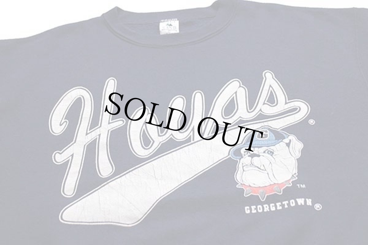画像3: 90s USA製 GEORGETOWN Hoyas ブルドッグ マスコット ひび割れプリント スウェット 紺 XL (3)