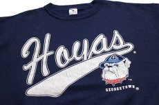 画像3: 90s USA製 GEORGETOWN Hoyas ブルドッグ マスコット ひび割れプリント スウェット 紺 XL (3)