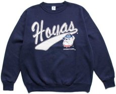 画像1: 90s USA製 GEORGETOWN Hoyas ブルドッグ マスコット ひび割れプリント スウェット 紺 XL (1)