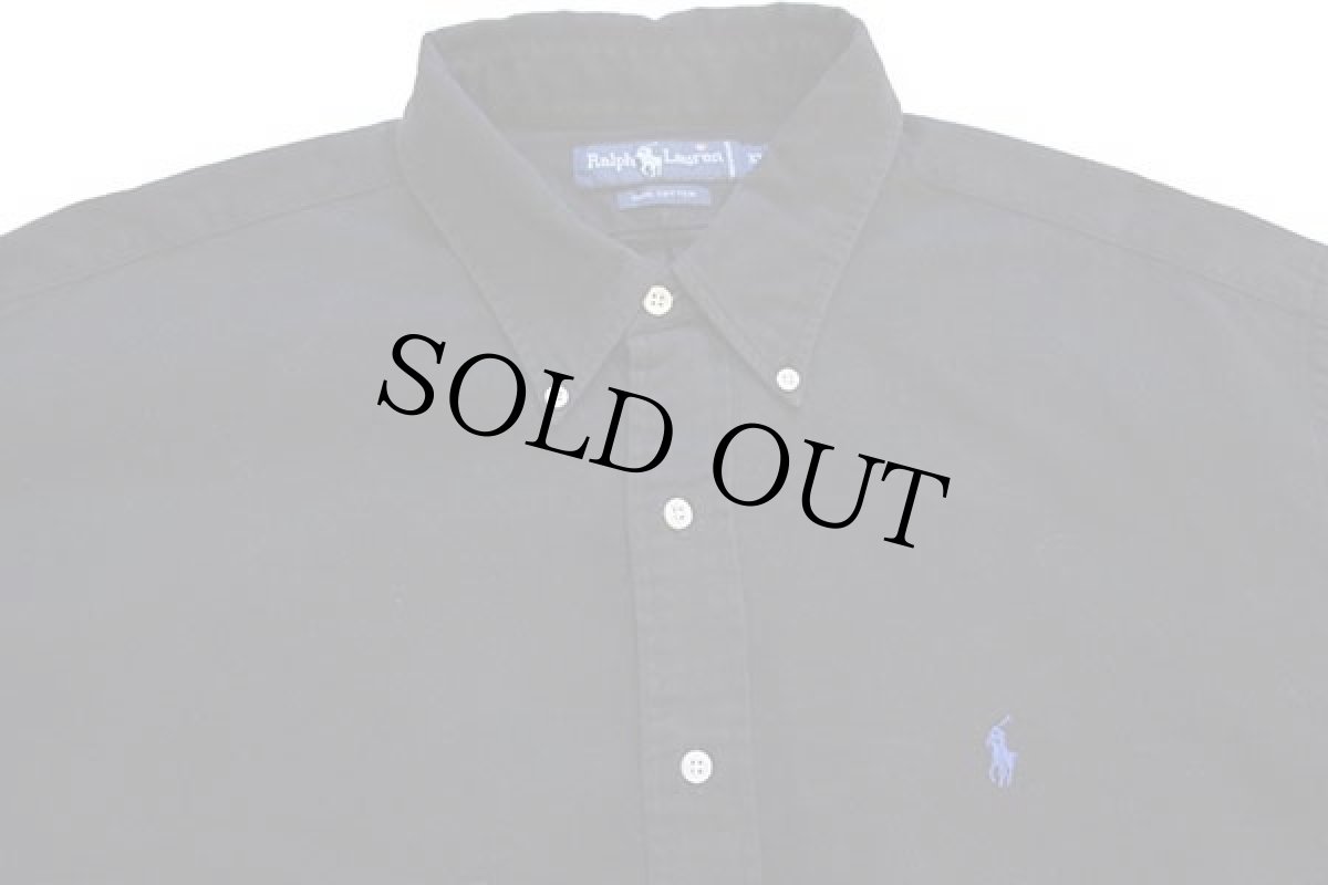 画像3: 90s ラルフローレン ワンポイント ボタンダウン コットンシャツ 黒 XXL (3)