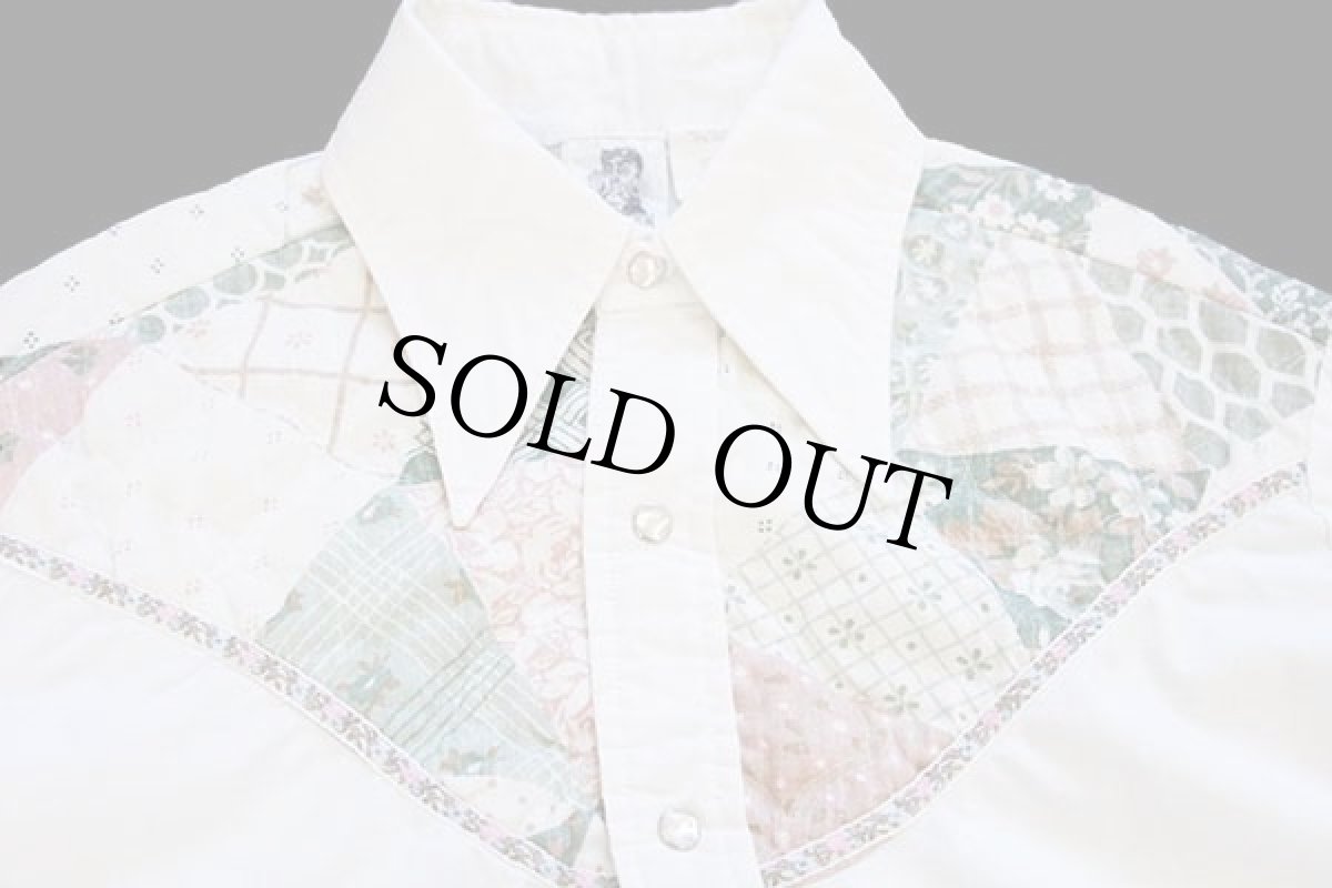 画像3: 70s KENNINGTONケニントン 花柄 パッチワーク柄 キルティング ヨーク切り替え ウエスタンシャツ 白 L (3)