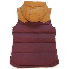 画像2: patagoniaパタゴニア Bivy Hooded Down Vest ツートン ヨーク切り替え ナイロン ダウンベスト パーカー ダークルビー×黄土色 W-XS (2)