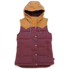 画像1: patagoniaパタゴニア Bivy Hooded Down Vest ツートン ヨーク切り替え ナイロン ダウンベスト パーカー ダークルビー×黄土色 W-XS (1)