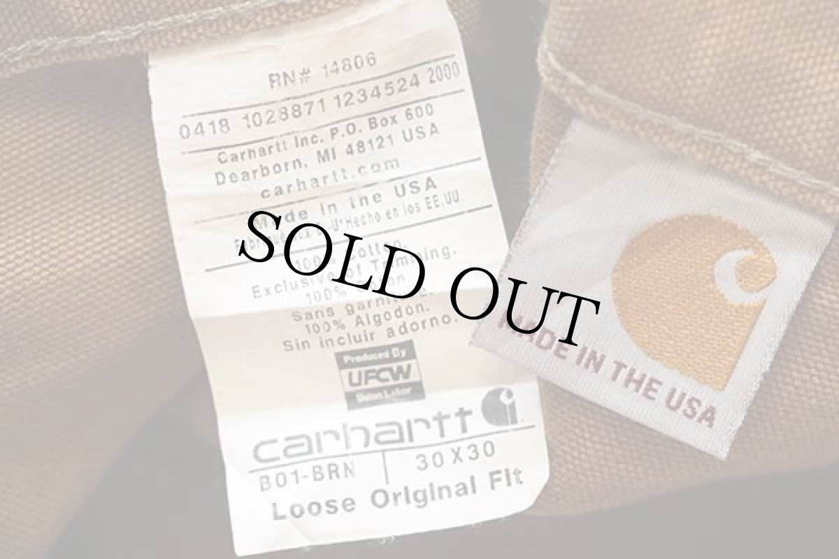 画像6: USA製 carharttカーハート ダブルニー ダック地 ペインターパンツ 茶 w30 L30 (6)