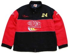 画像1: 90s NASCAR Jeff Gordon DUPONT MOTORSPORTS刺繍 ツートン キルティングライナー コットン レーシングジャケット 黒×赤 L (1)