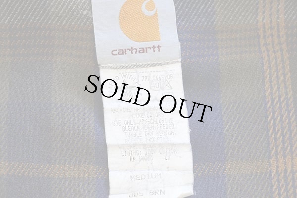 画像4: 90s USA製 carharttカーハート チェック ネルライナー ダック地 アクティブジャケット パーカー 茶 フェード M (4)