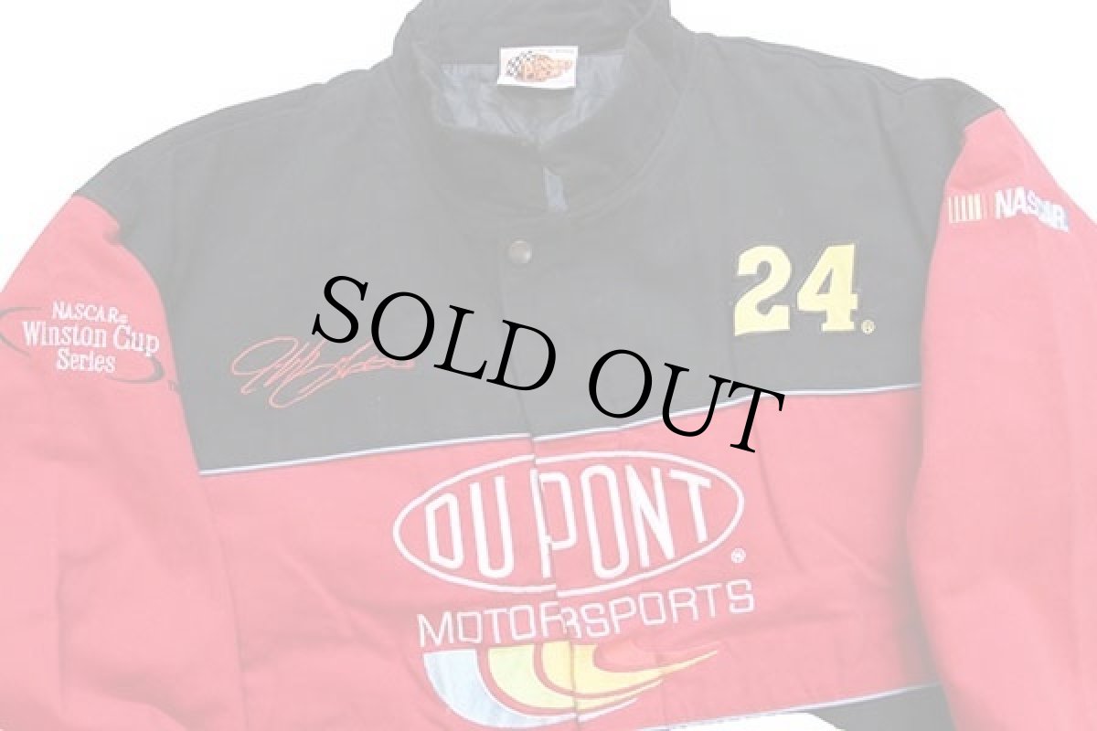 画像3: 90s NASCAR Jeff Gordon DUPONT MOTORSPORTS刺繍 ツートン キルティングライナー コットン レーシングジャケット 黒×赤 L (3)