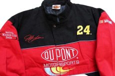 画像3: 90s NASCAR Jeff Gordon DUPONT MOTORSPORTS刺繍 ツートン キルティングライナー コットン レーシングジャケット 黒×赤 L (3)