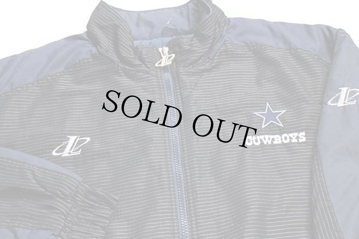 画像3: 90s LOGO ATHLETIC NFL COWBOYS 刺繍＆アップリケ キルティングライナー ナイロンジャケット 黒×紺 XL (3)