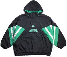 画像1: mitchell&ness NFL NY JETS アップリケ プルオーバー キルティングライナー ナイロンパーカー 黒 5XL★特大 (1)