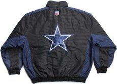 画像1: 90s LOGO ATHLETIC NFL COWBOYS 刺繍＆アップリケ キルティングライナー ナイロンジャケット 黒×紺 XL (1)