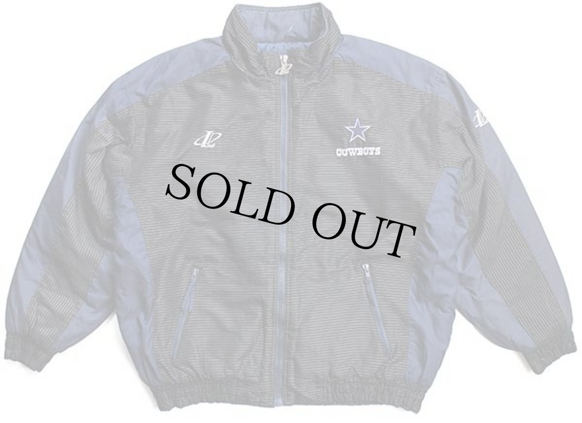 画像2: 90s LOGO ATHLETIC NFL COWBOYS 刺繍＆アップリケ キルティングライナー ナイロンジャケット 黒×紺 XL (2)