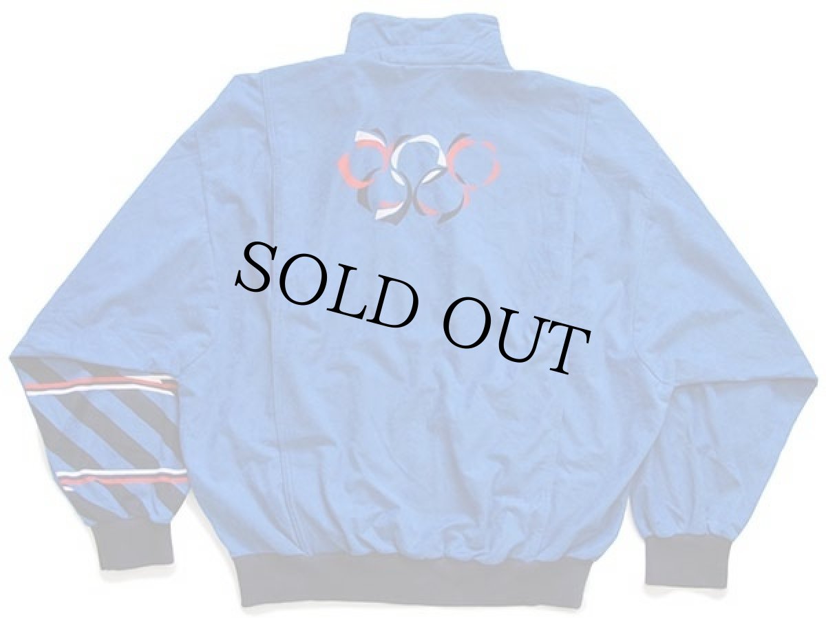 画像2: 80s フランス製 adidasアディダス VENTEX オリンピックモデル フェルト&染み込みプリント トラックジャケット 青 L★ジャージ (2)