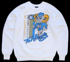 画像1: 90s USA製 NORTH CAROLINA Tar Heels マスコット スウェット 白 L (1)