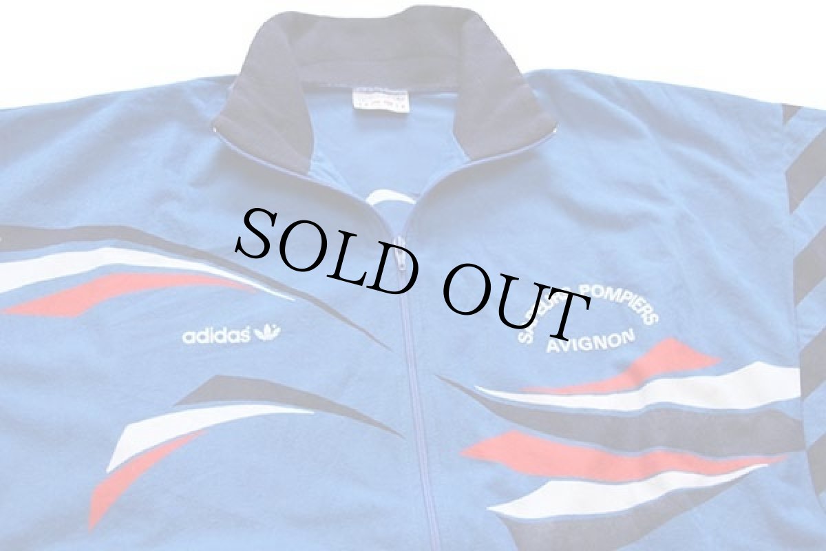 画像3: 80s フランス製 adidasアディダス VENTEX オリンピックモデル フェルト&染み込みプリント トラックジャケット 青 L★ジャージ (3)