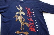 画像3: 90s Warner Bros LOONEY TUNES WileE.Coyote ワイリーコヨーテ スウェット 紺 S (3)