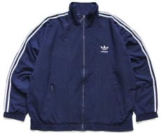 画像1: 90s adidasアディダス トレフォイル ロゴ刺繍 ジャケット 紺×白 L (1)