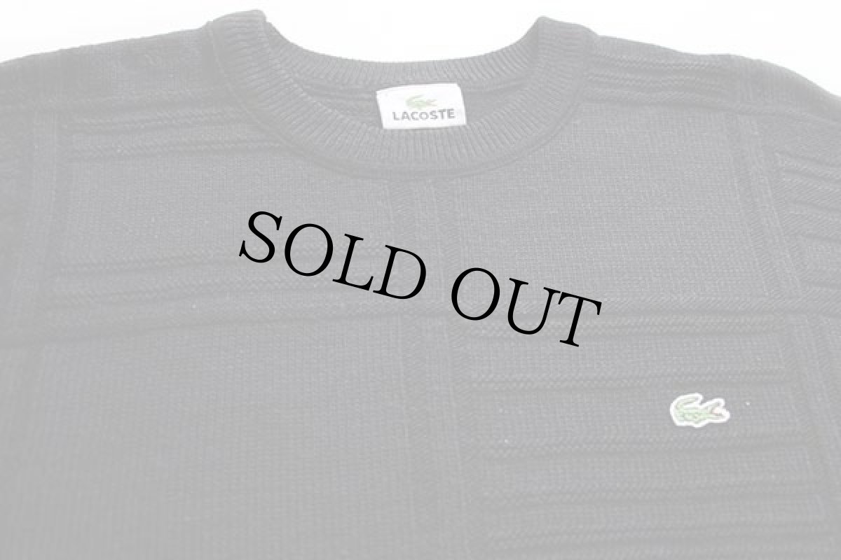 画像3: 00s LACOSTEラコステ ワンポイント パネル切り替え 編み柄 ウール×アクリルニット セーター 黒 7 (3)