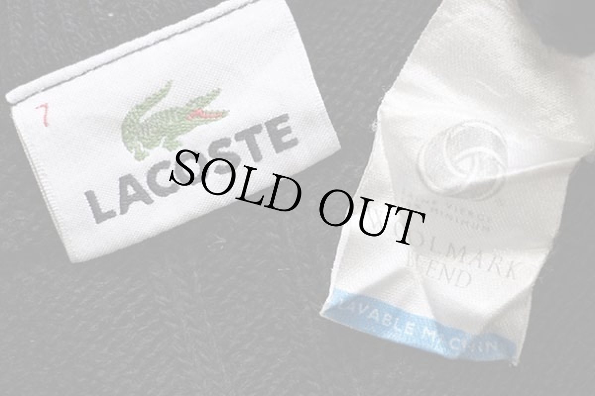 画像4: 00s LACOSTEラコステ ワンポイント パネル切り替え 編み柄 ウール×アクリルニット セーター 黒 7 (4)