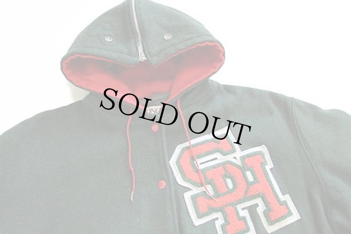 画像3: 90s DeLONGデロング パッチ付き セーラーカラー メルトン ウール スタジャン 深緑×赤 L (3)