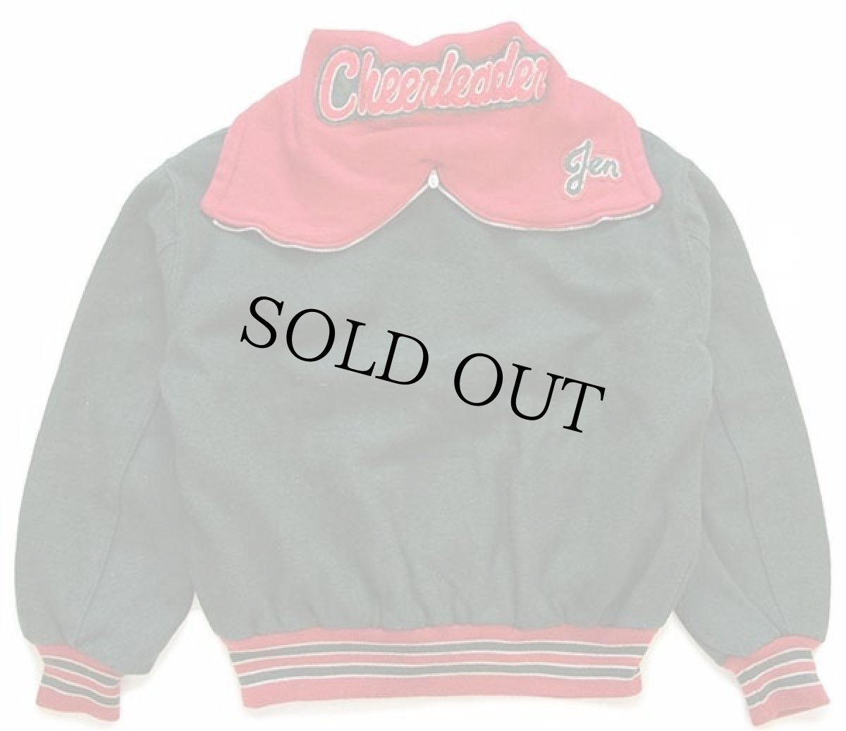 画像2: 90s DeLONGデロング パッチ付き セーラーカラー メルトン ウール スタジャン 深緑×赤 L (2)