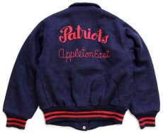 画像1: 80s USA製 Ripon Jackets Patriotsチェーン刺繍 キルティングライナー メルトン ウール スタジャン 濃紺 40 (1)