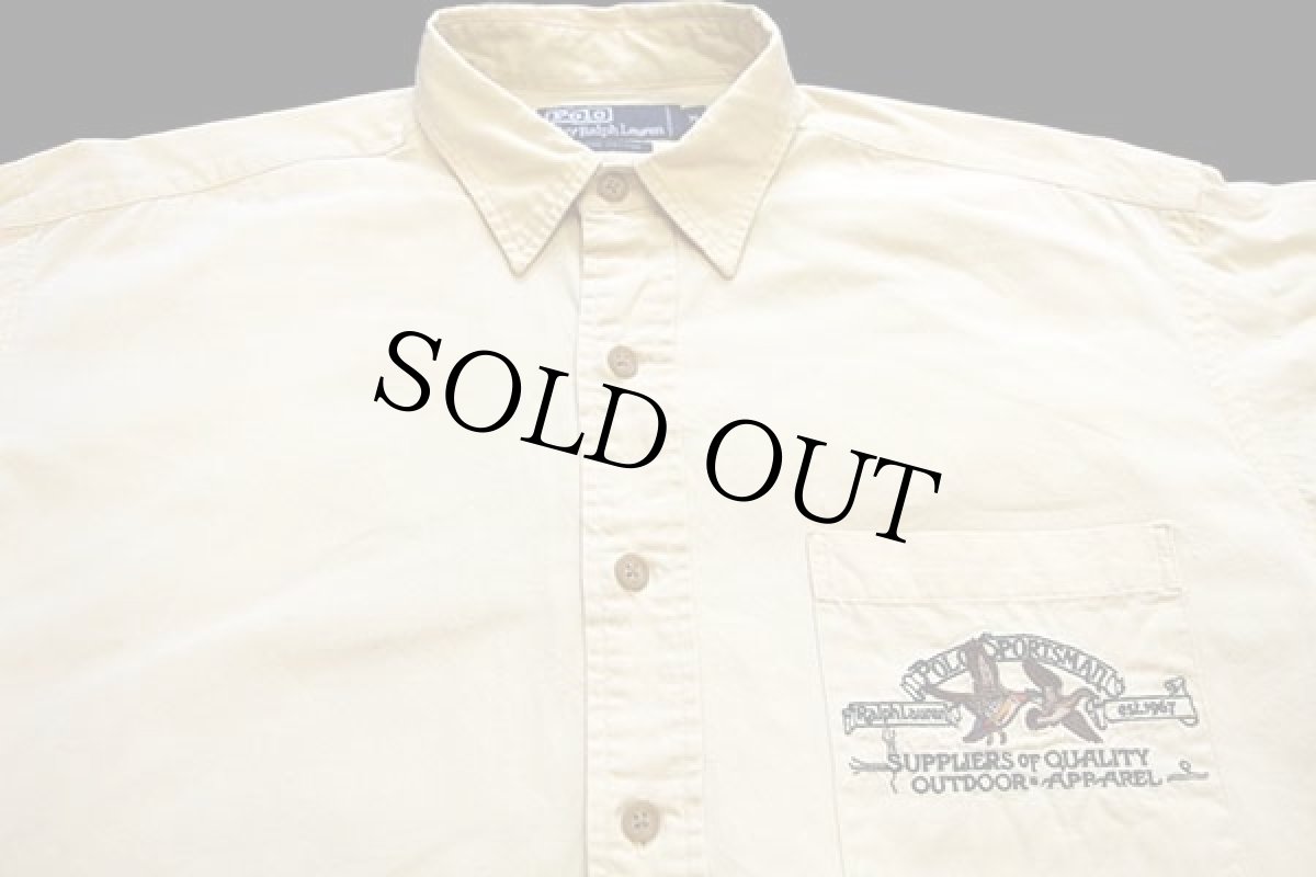 画像3: 90s ポロ ラルフローレン POLO SPORTSMAN刺繍 ポケット付き オックスフォード コットンシャツ 薄黄 (3)