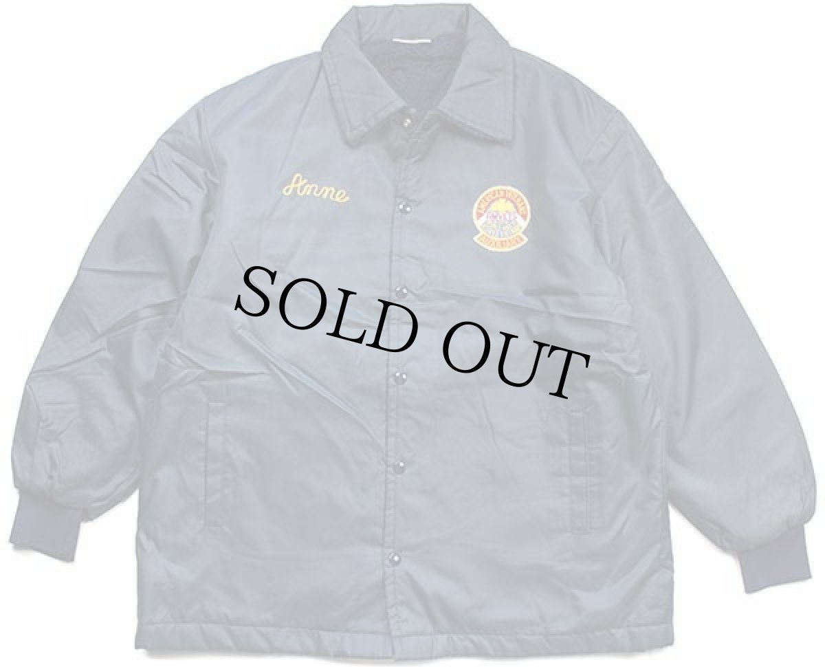 画像2: 80s USA製 AMERICAN VETERANS AUXILIARY チェーン刺繍&パッチ付き ボアライナー ナイロン コーチジャケット 紺 XL (2)