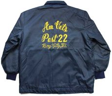 画像1: 80s USA製 AMERICAN VETERANS AUXILIARY チェーン刺繍&パッチ付き ボアライナー ナイロン コーチジャケット 紺 XL (1)