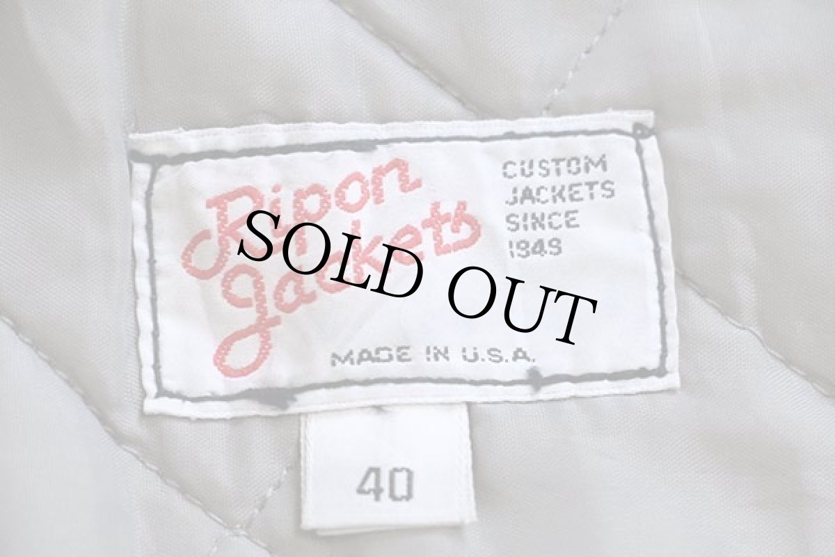 画像5: 80s USA製 Ripon Jackets Patriotsチェーン刺繍 キルティングライナー メルトン ウール スタジャン 濃紺 40 (5)
