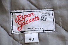 画像5: 80s USA製 Ripon Jackets Patriotsチェーン刺繍 キルティングライナー メルトン ウール スタジャン 濃紺 40 (5)