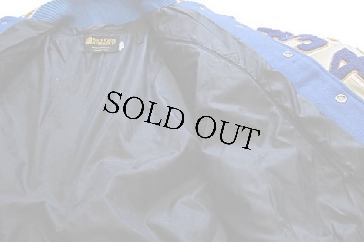 画像6: USA製 SANTA MARGARITA パッチ&刺繍&ピンズ付き メルトン ウール 袖革スタジャン 青×クリーム L (6)