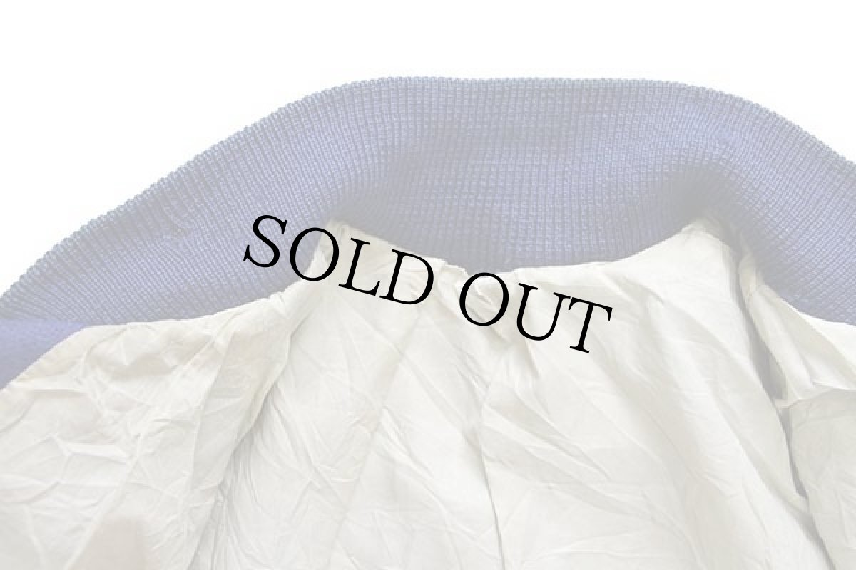 画像5: 70s LASLEY KNITTING メルトン ウール 袖革スタジャン 青×アイボリー 44 (5)