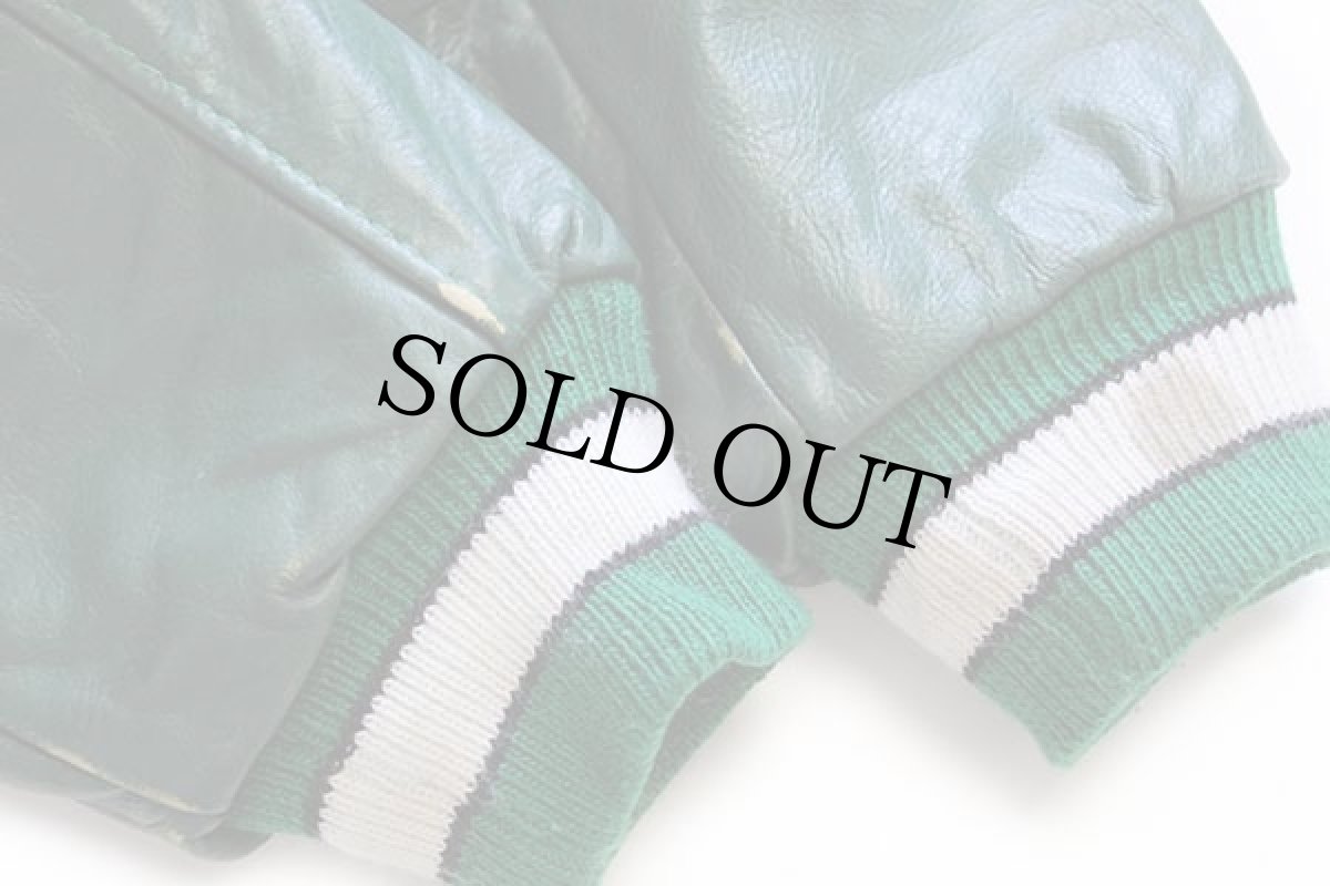 画像7: 00s USA製 JKS apparel パッチ&刺繍&メダル付き キルティングライナー メルトン ウール 袖革スタジャン 緑×緑 S (7)